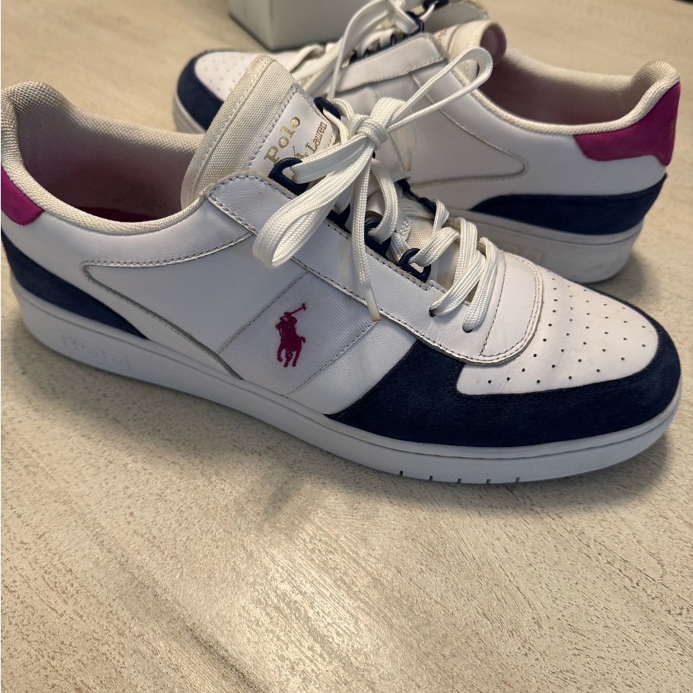 Polo Ralph Lauren Men's Court Low-Top Sneaker White Navy/Vivid Pink 14